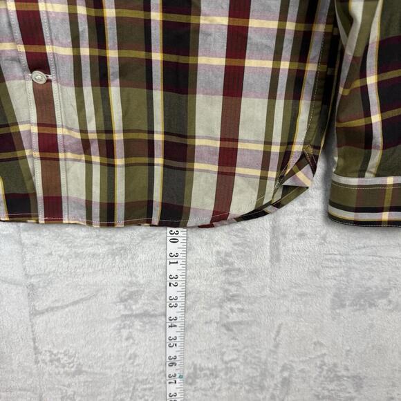 Fred Perry Plaid Button-Up Shirt Sz S Olive Burgundy Mod Style Long Sleeve New - Picture 8 of 11